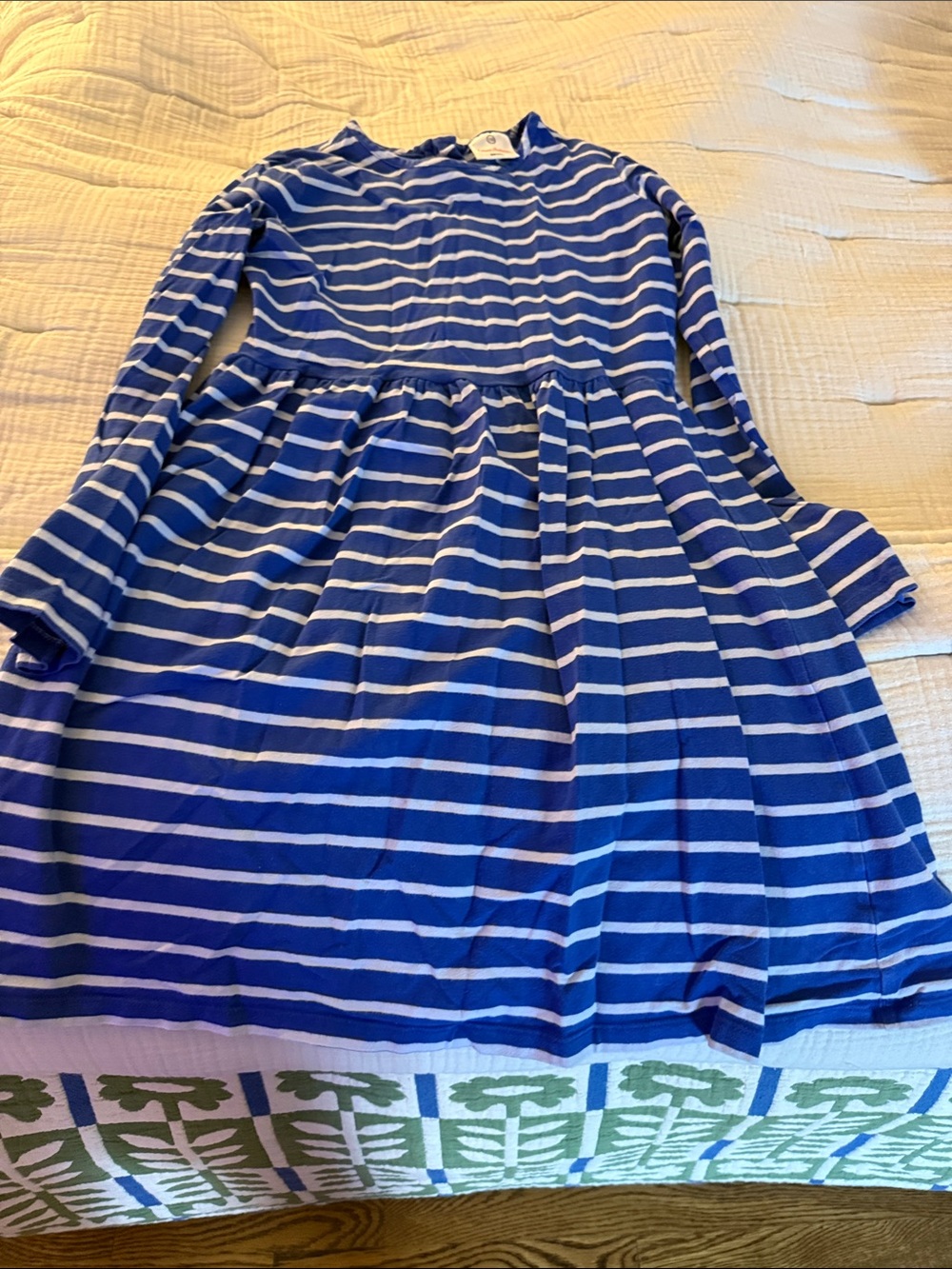 Gently worn Hanna Andersson Royal Blue and White Striped Long-Sleeve Dress